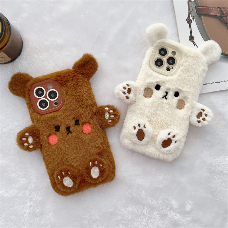 Phone Cases For Iphone 11 - Koreanische 3D Cartoon Bär Flauschige Plüsch