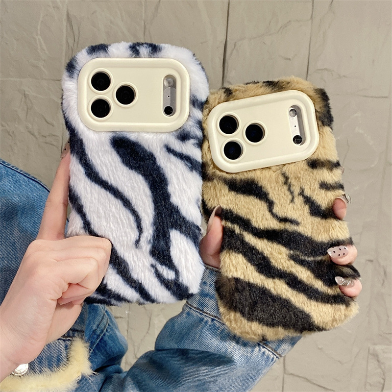 Phone Cases For Iphone 11 - Luxuriöse Zebra-Muster Flauschige Plüsch-Handyhülle für iPhone