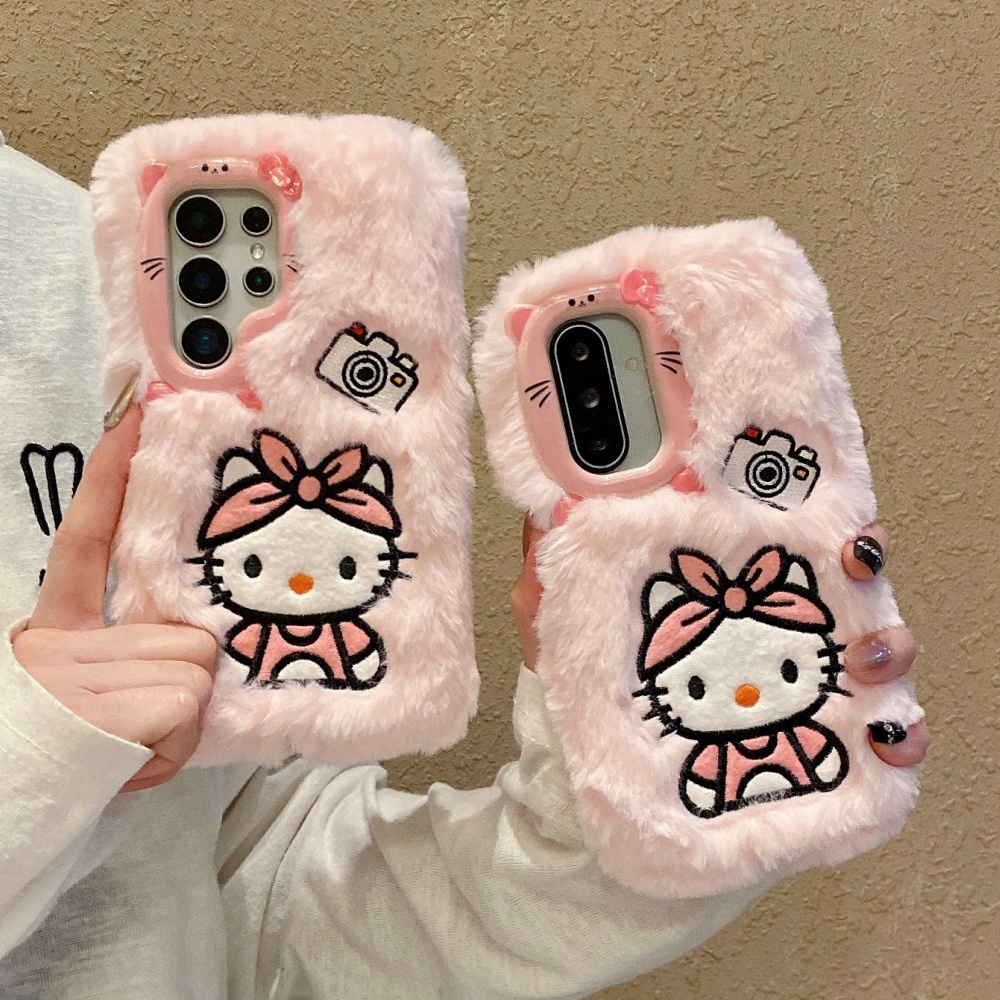 Phone Cases That Cover The Camera - Süße 3D-Kamera-Plüsch-KT-Telefonhülle für Samsung Galaxy S25