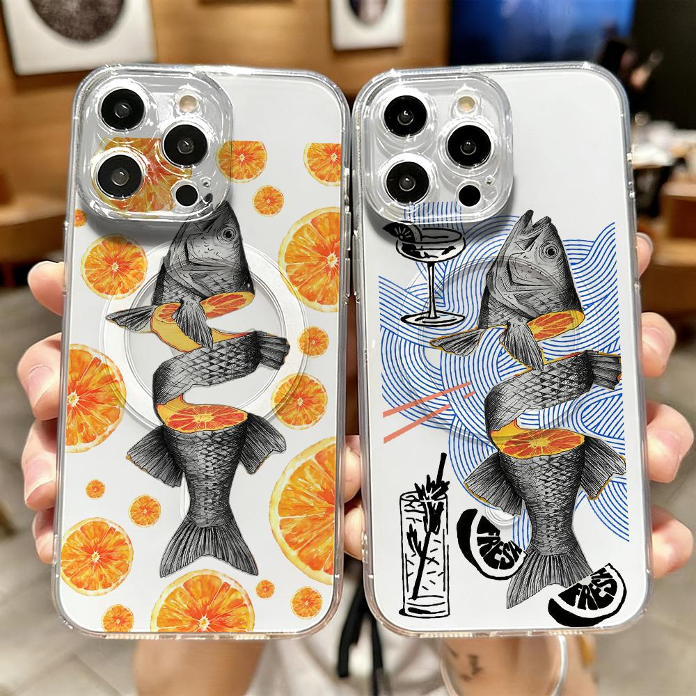 Phone Cases Orange - Orange Tide Fish Club Handyhülle Magnetische