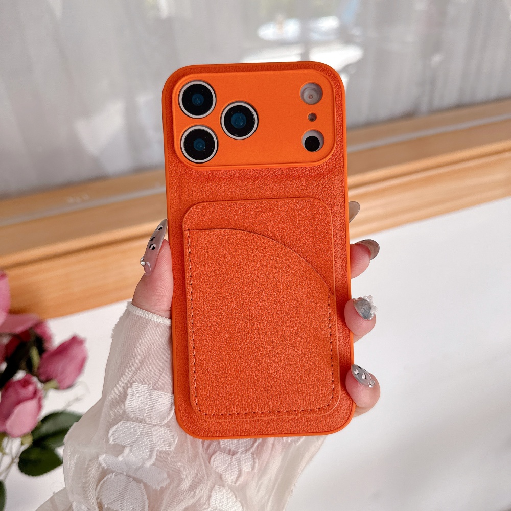 Phone Cases Orange - Luxuriöse, fortschrittliche orangefarbene Leder-Einsatzkarten-Handyhülle für iPhone