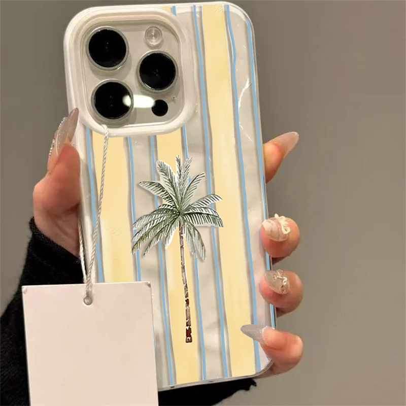 Phone Cases Cute Iphone 13 - Niedliche gestreifte Sommer-Wellen-Handyhülle mit Palmenmotiv für